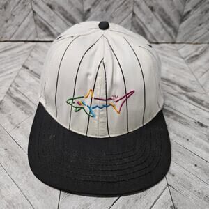 Vintage Greg Norman Golf Hat Pin Striped Shark USA 7 3/8 White Black 90s 1993